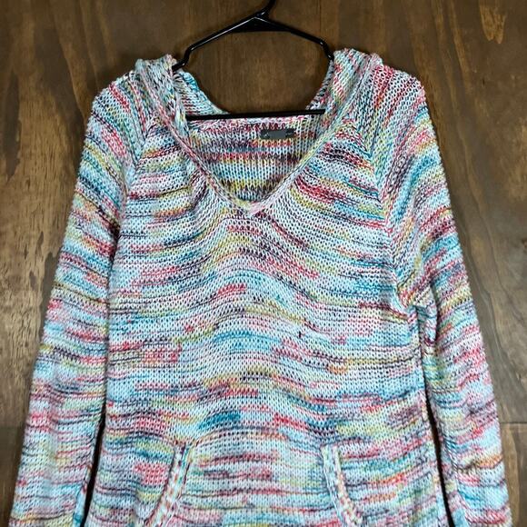 Eddie Bauer Womens Sweater Multicolor Knitted V Neck Pullover Hoodie Large - Picture 2 of 12